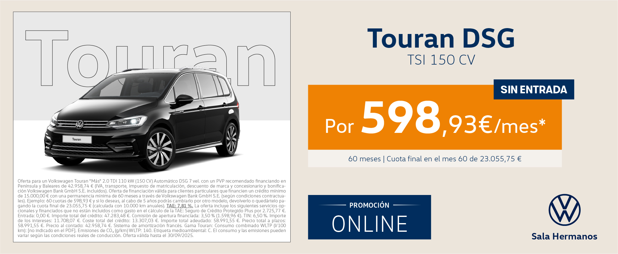 Touran DSG 150CV por 598,93€ ¡Sin entrada!